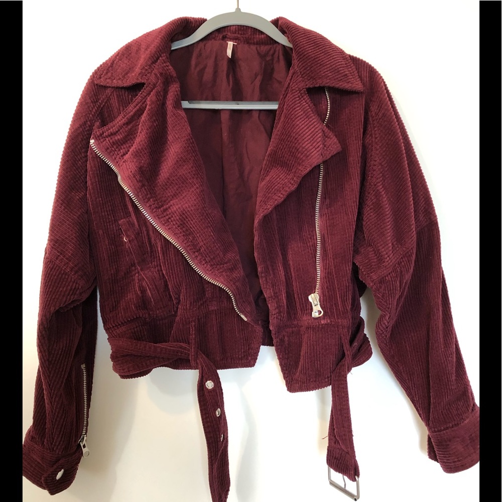 Free People Biker Jacket Burgundy Corduroy Size XS